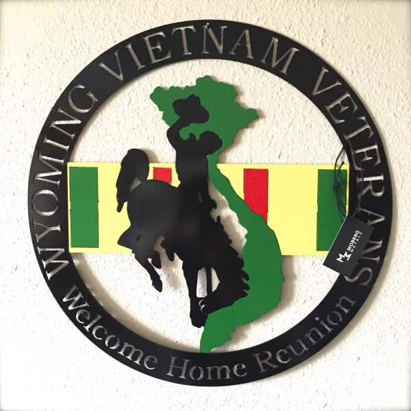 2015 Wyoming Vietnam Veterans Welcome Home Reunion custom metal logo donated by Moberg Metals