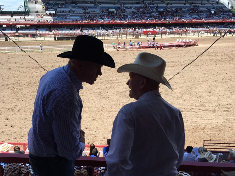 2015 Wyoming Governor, Matt Mead, with WWII Veteran and Hunting with Heroes guide, Bud Currah, at Cheyenne Frontier Days Military Day